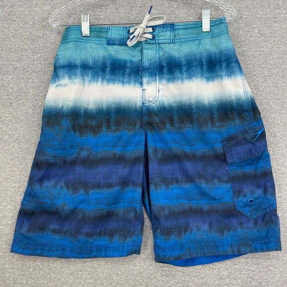 Speedo Swim Trunks Mens Small Blue Ombre Lined Board Shorts Beach Outdoor Lake - Picture 1 of 12